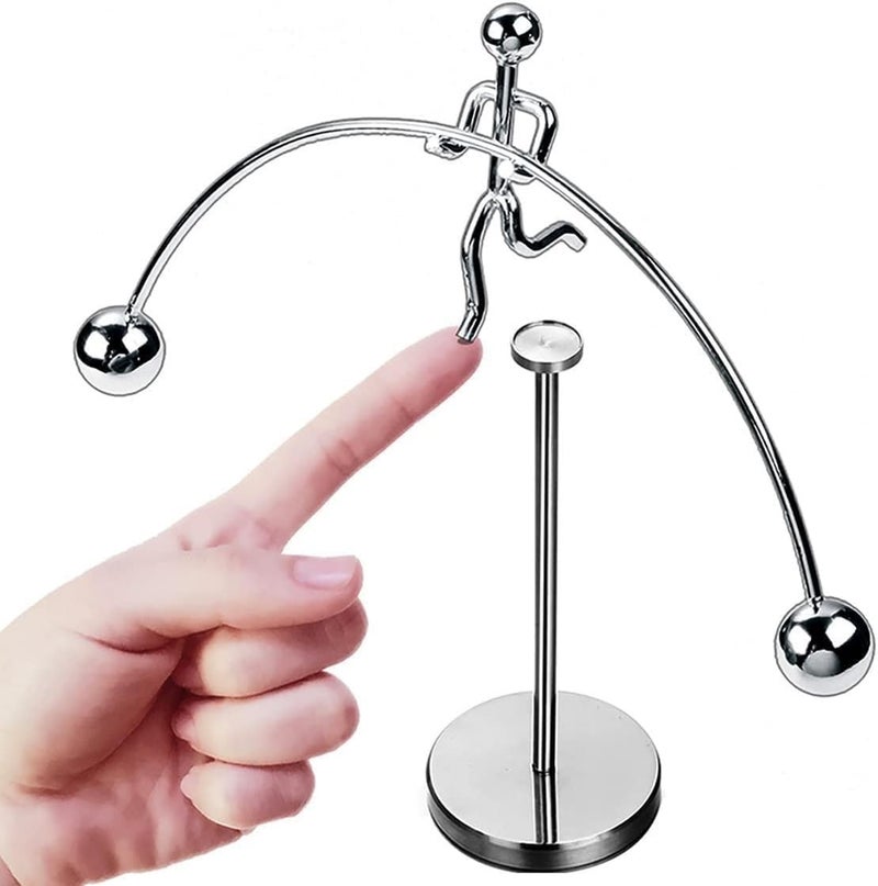 FRYIO Adult Stainless Steel Balancing Toy | Engular Momentum Silver Pole Balancing Man | Stress Relief Motion Toy (Pole Balancing) - Image 1