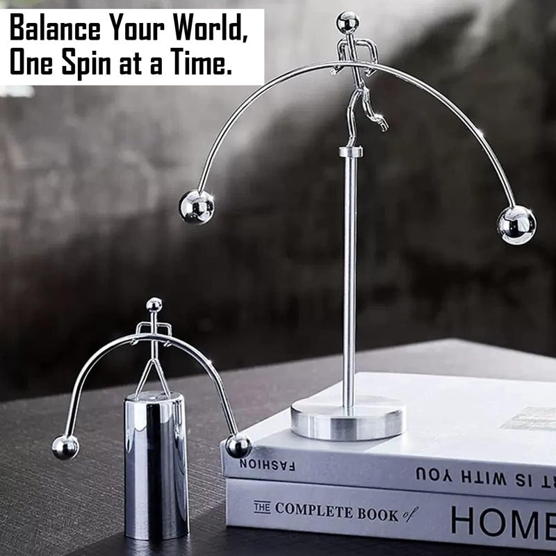 FRYIO Adult Stainless Steel Balancing Toy | Engular Momentum Silver Pole Balancing Man | Stress Relief Motion Toy (Pole Balancing) - Image 4
