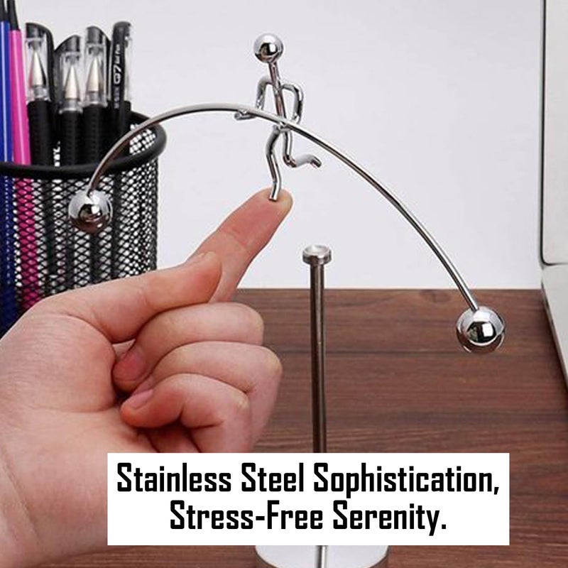 FRYIO Adult Stainless Steel Balancing Toy | Engular Momentum Silver Pole Balancing Man | Stress Relief Motion Toy (Pole Balancing) - Image 3