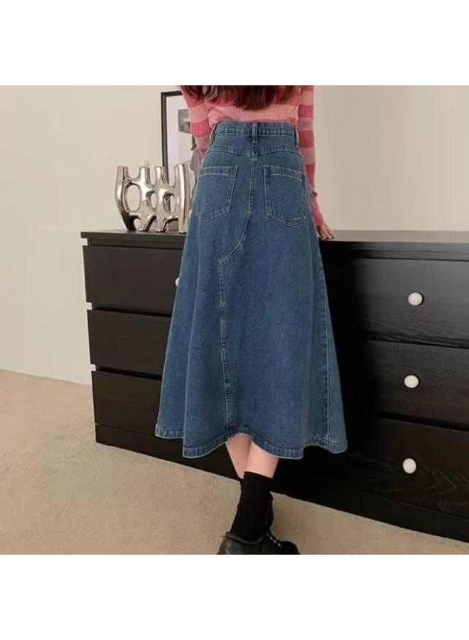 [40.00 Kg- 00.00 Kg Wearable] High Waist Denim Skirt Half Umbrella Skirt Summer Mid-length Over-the-knee Plus Size Women's Clothing Chubby Girl