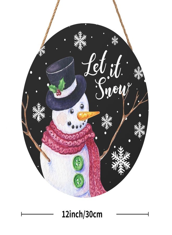 Harooni Winter Snowman Sign for Front Door Christmas Snowflake Wood Door Hanger 12"x12" Holiday Welcome Decorations Rustic Snowflakes Black Winter Wreath Wall Hanging Decoration for Home Wall Porch Yard Garden - Image 2