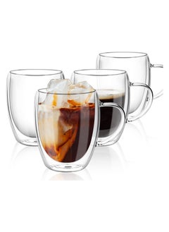 Mash Double Wall Glass Coffee Mugs 350ml with Handle, Insulated Coffee Cup Clear Espresso Latte Cappuccino Cups Teacup Heat Resistant Dishwasher Microwave Safe 12oz Pack of Four  - Image 1