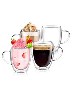 Mash Double Wall Glass Coffee Mugs 350ml with Handle, Insulated Coffee Cup Clear Espresso Latte Cappuccino Cups Teacup Heat Resistant Dishwasher Microwave Safe 12oz Pack of Four  - Image 3