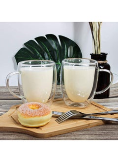 Mash Double Wall Glass Coffee Mugs 350ml with Handle, Insulated Coffee Cup Clear Espresso Latte Cappuccino Cups Teacup Heat Resistant Dishwasher Microwave Safe 12oz Pack of Four  - Image 5