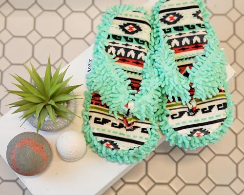 Lazy One Spa Flip-Flop Slippers for Women, Fuzzy House Slippers, Southwest, Light Blue (Small/Medium) - Image 2