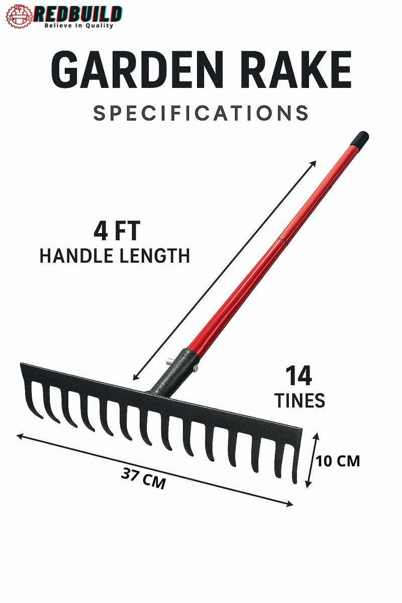 RedBuild Garden Rake with Long Handle (16 Tines ( Large )) - Image 3