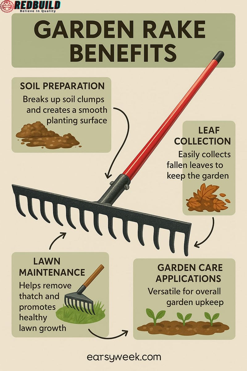 RedBuild Garden Rake with Long Handle (16 Tines ( Large )) - Image 2