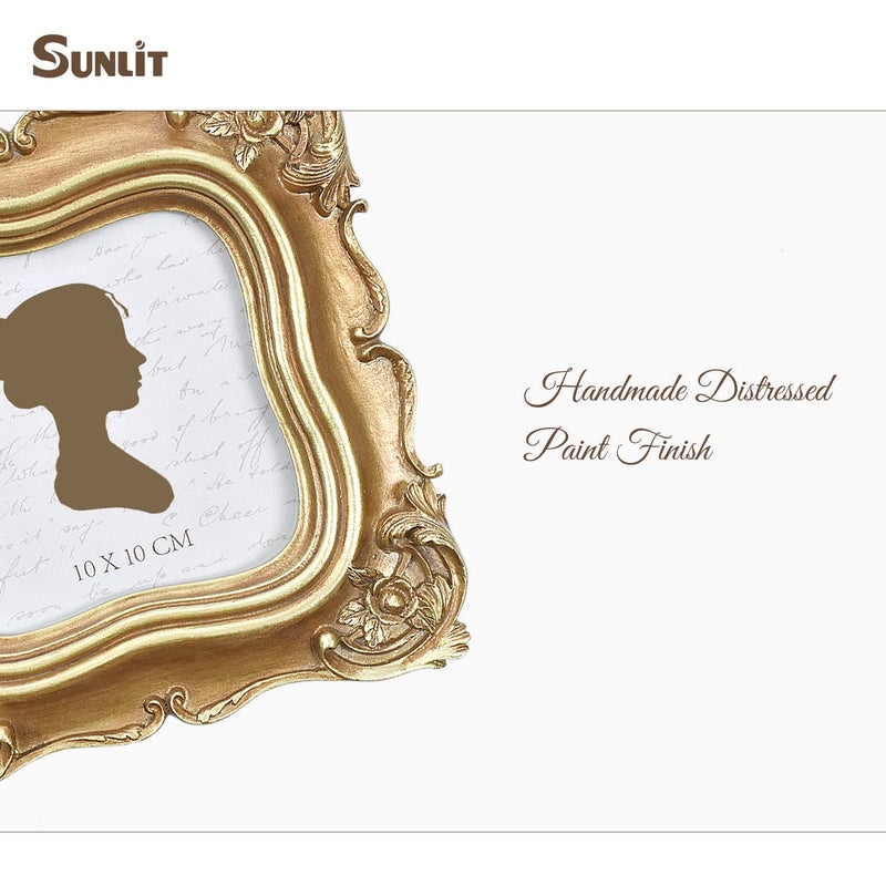 Sunlit إطار صور صغير عتيق مضاء بالشمس 2.5x3.5 بوصة مع زجاج أمامي  إطارات صور مصغرة فاخرة بحجم المحفظة  أفكار هدايا لعرض الصور على الطاولة أو تعليقها على الحائط  ذهبي - Image 5