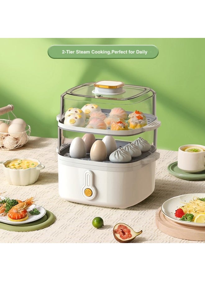 XVersion Electric Food Steamer 2 Tier Steamer Cooker for Egg Boiler,Meat,Fish,Vegetable Steam with Removable Base for Kitchen Breakfast,Baby Food and Fast Healthy Cooking (White-2 Tier)  - Image 2