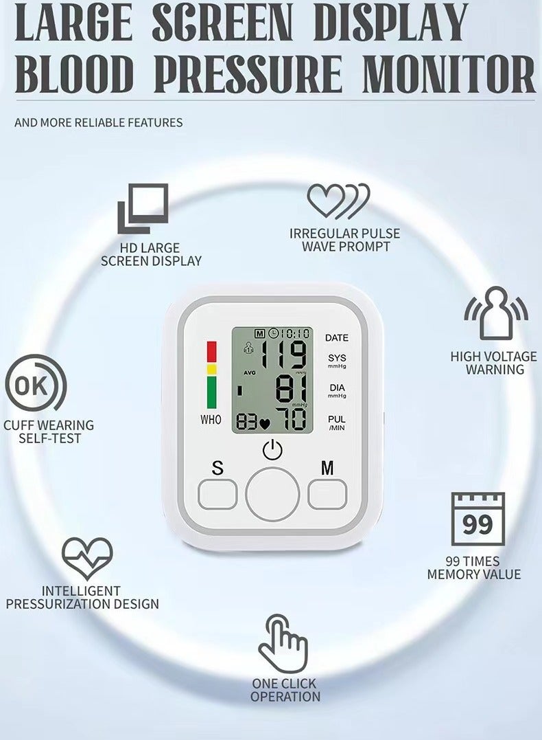 Automatic Upper Arm Health Blood Pressure Monitor Dual Users x99 Readings Health Blood Pressure Machine for Home Use with Voice and LCD Digital Display(Arabic Voice) - Image 3