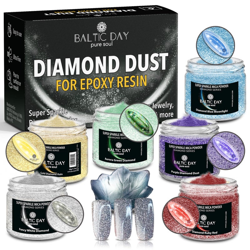 BALTIC DAY Diamond Dust â€“ 6 Color Luxury Glitter Set for Epoxy Resin â€“ Ultra Sparkle Mica Powder for Crafts, Tumblers, Jewelry & Art â€“ Brilliant Crystal Shimmer Pigments - Image 1
