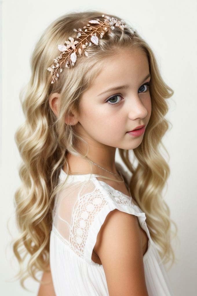 Coucoland First Communion Headpiece for Girls - Crystal Pearl Hair Accessories Crown Tiara Hair Piece Babys Breath Headband for Wedding Brides Bridal Little Girls - Image 2