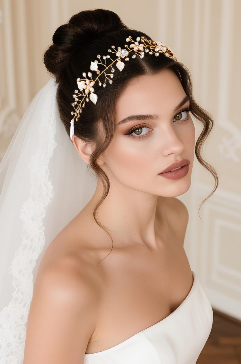 Coucoland First Communion Headpiece for Girls - Crystal Pearl Hair Accessories Crown Tiara Hair Piece Babys Breath Headband for Wedding Brides Bridal Little Girls - Image 3