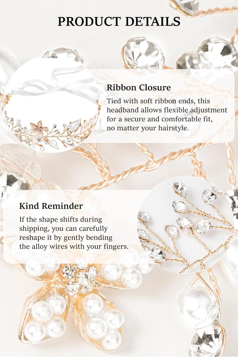 Coucoland First Communion Headpiece for Girls - Crystal Pearl Hair Accessories Crown Tiara Hair Piece Babys Breath Headband for Wedding Brides Bridal Little Girls - Image 4