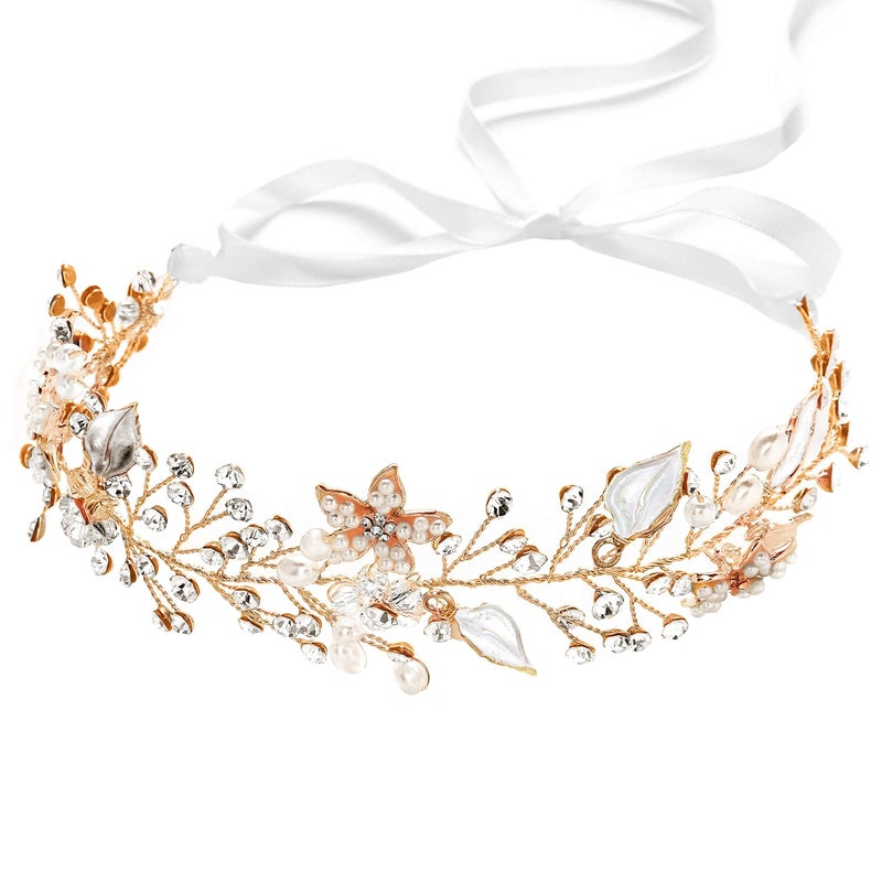 Coucoland First Communion Headpiece for Girls - Crystal Pearl Hair Accessories Crown Tiara Hair Piece Babys Breath Headband for Wedding Brides Bridal Little Girls - Image 1