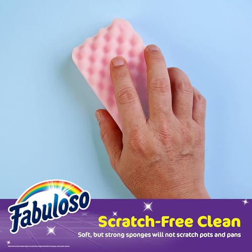 Fabuloso Scratch-Free Kitchen Dish Sponges, Rainbow Cellulose Scrubber Sponge with Scouring Pad for Dishes, Pots, Pans, Counters and Sinks, Tough on Messes, 4.25 x 2.75 x 1.25 in, 4 Count - Image 4