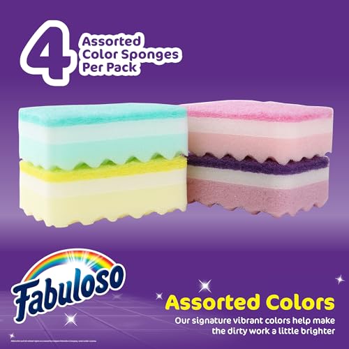 Fabuloso Scratch-Free Kitchen Dish Sponges, Rainbow Cellulose Scrubber Sponge with Scouring Pad for Dishes, Pots, Pans, Counters and Sinks, Tough on Messes, 4.25 x 2.75 x 1.25 in, 4 Count - Image 2