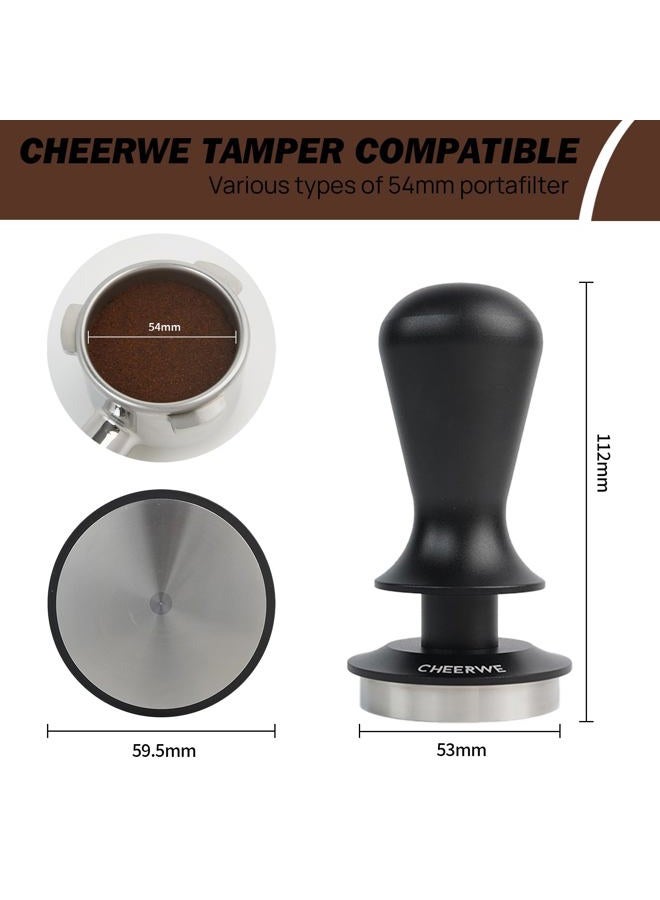 Cheerwe 53mm Espresso Tamper, Spring Calibrated Tamper, Coffe Tamper for 54mm Espresso Machine, 100% Flat Stainless Steel Base Tamper, Barista Tool for Espresso Machine - Image 5