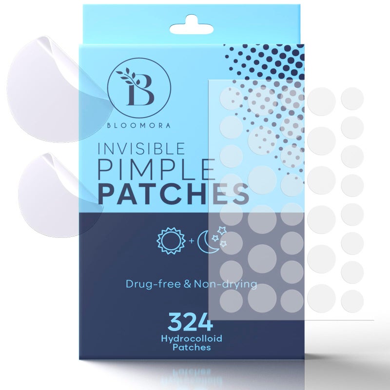 BLOOMORA Invisible Pimple Patches for Face (324 Count), Zit Patches for Blemishes, Hydrocolloid Bandages, Zit Stickers for Face - S/L Sizes - Image 1