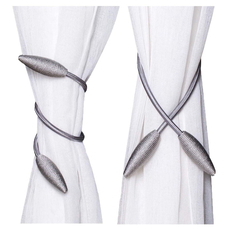 NYDECOR Curtain Tiebacks Drapery Holdbacks Window Drape Holder Weave Rope Clips for Bedroom Kitchen Office Bathroom Home Decor 1 Pair Gray