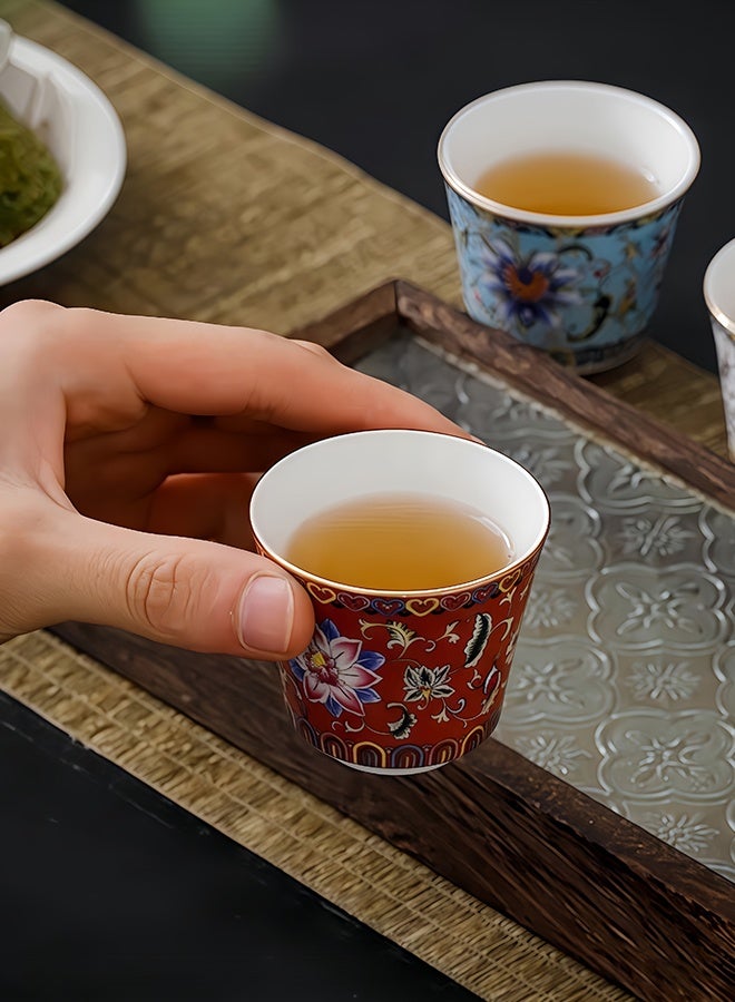 Teacup Enamel Color 6 Cups Gift Box, Classical Style Chinese Tea Cup, Exquisite Holiday Gift