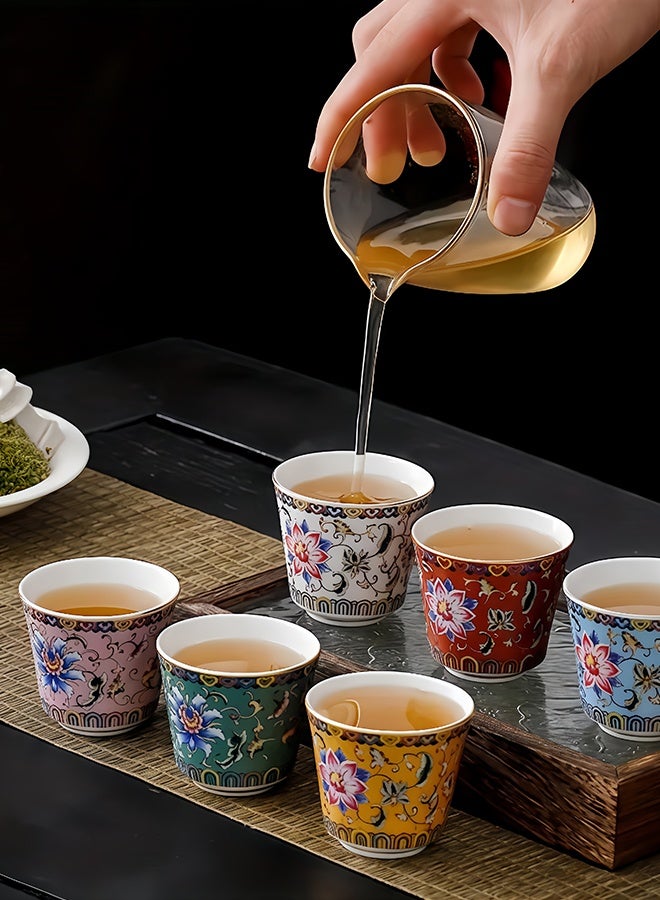 Peachjoy Teacup Enamel Color 6 Cups Gift Box, Classical Style Chinese Tea Cup, Exquisite Holiday Gift  - Image 5