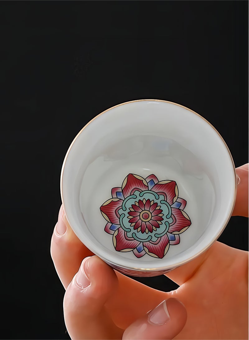 Peachjoy Teacup Enamel Color 6 Cups Gift Box, Classical Style Chinese Tea Cup, Exquisite Holiday Gift  - Image 2