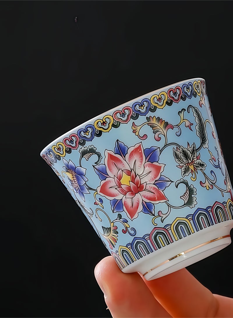 Peachjoy Teacup Enamel Color 6 Cups Gift Box, Classical Style Chinese Tea Cup, Exquisite Holiday Gift  - Image 3
