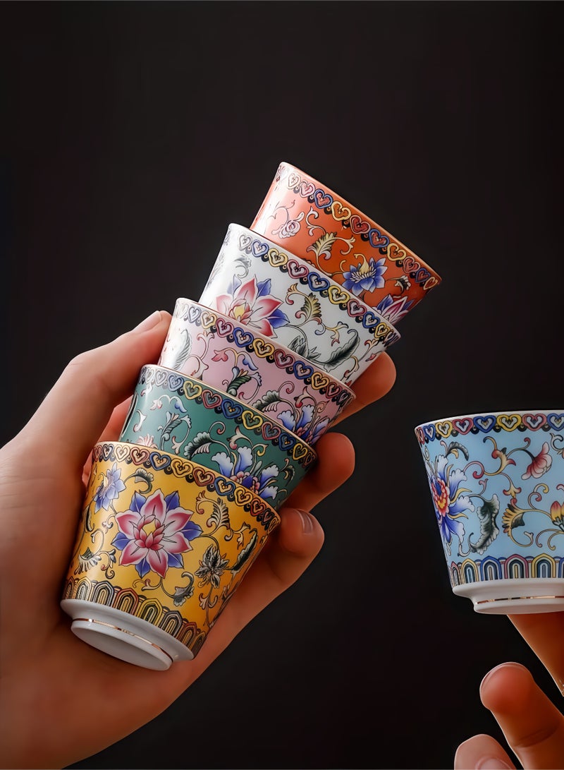 Peachjoy Teacup Enamel Color 6 Cups Gift Box, Classical Style Chinese Tea Cup, Exquisite Holiday Gift  - Image 1