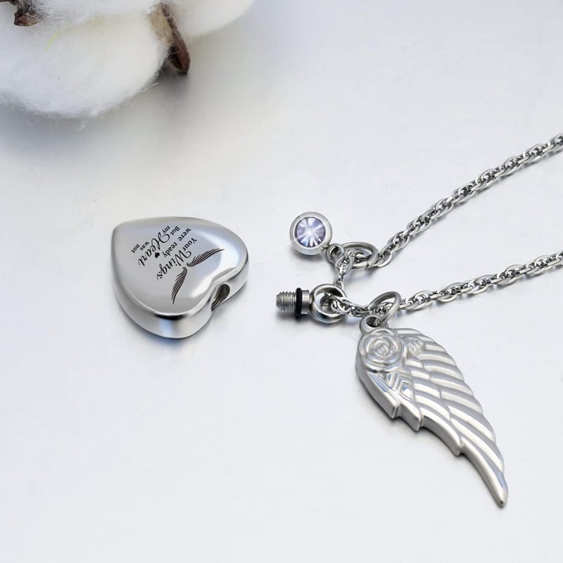 Dletay Heart Urn Necklace for Ashes with 12 Birthstones Cremation Jewelry for Ashes -Your Wings Were Ready My Heart Was Not - Image 2