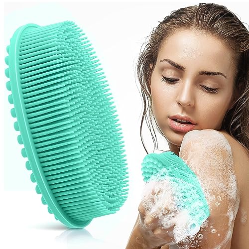 MAYCREATE® Exfoliating Silicone Body Scrubber, Soft Exfoliating Body Bath Shower Scrubber Loofah Brush for Sensitive Kids Women Men All Kinds of Skin, Green - Image 1
