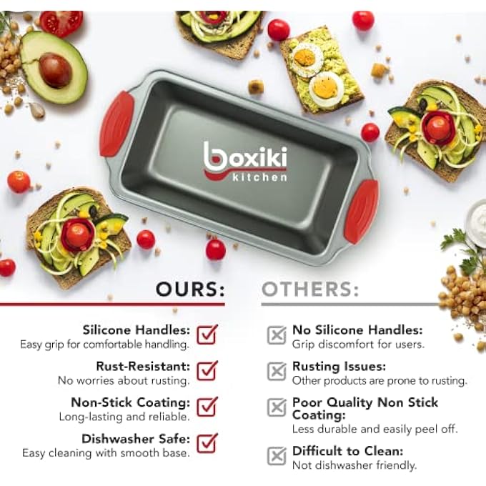 Boxiki Kitchen صينية الخبز للخبز مقلاة رغيف قسط مصنوعة من صينية خبز احترافية من الصلب غير اللاصق مع مقابض سيليكون فولاذية غير لاصقة - Image 5