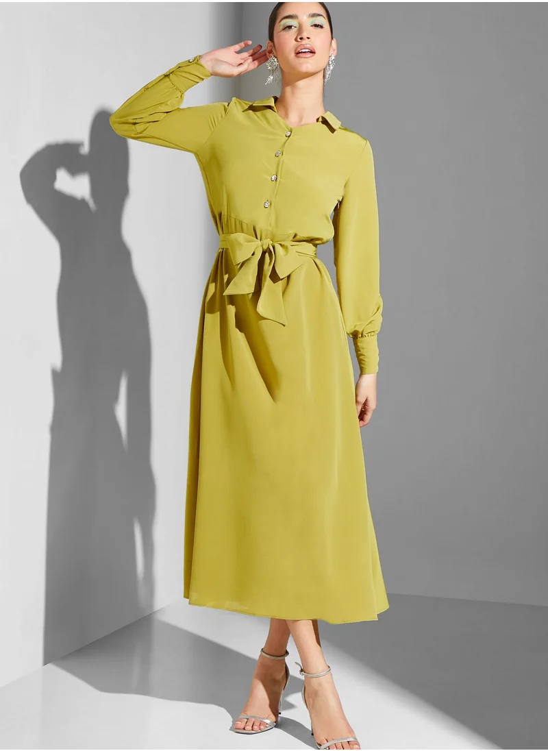 Namshi x Modanisa Button Detail Belted Dress