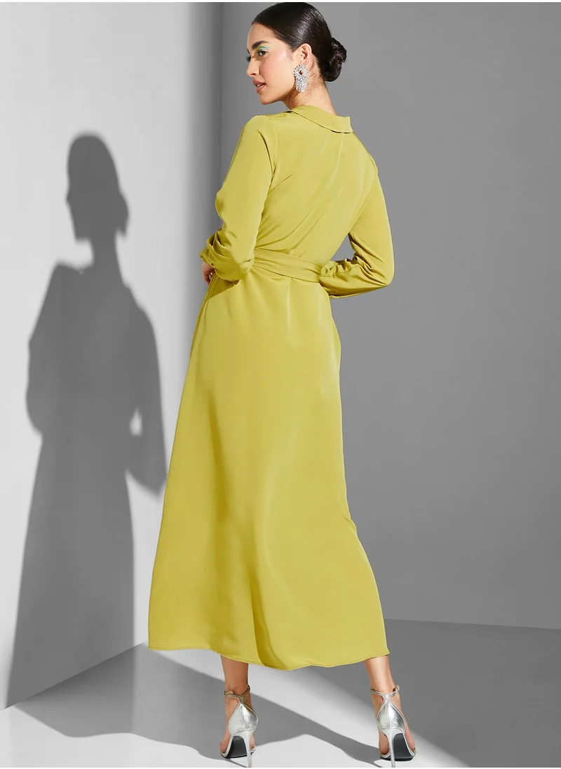Namshi x Modanisa Button Detail Belted Dress