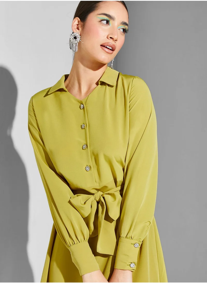 Namshi x Modanisa Button Detail Belted Dress