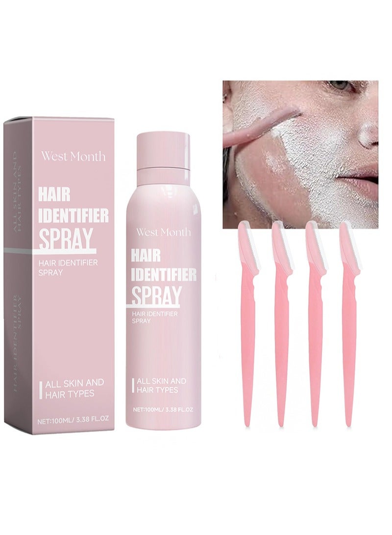WEST MONTH Hair Identifier Spray，Skin Body Hair Identifying Spray With Razors，Hair identifier for Face Dermaplaning，Moisturizing and Skin Care Dermaplaner（100ml） - Image 1