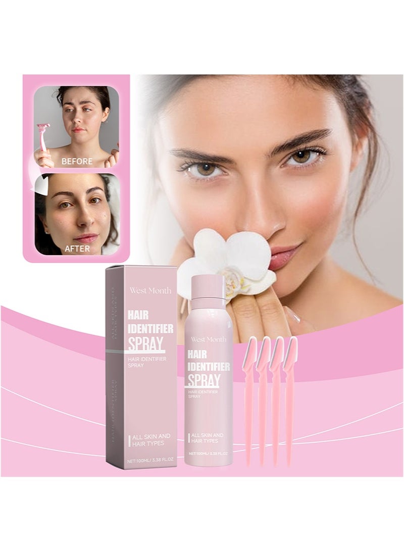 WEST MONTH Hair Identifier Spray，Skin Body Hair Identifying Spray With Razors，Hair identifier for Face Dermaplaning，Moisturizing and Skin Care Dermaplaner（100ml） - Image 2