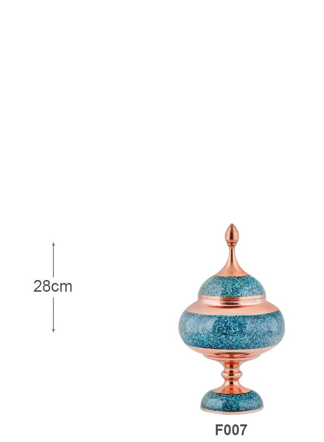 Aghajani Handcrafted Antique Turquoise and Copper Candy Dish Bowl with Lid, 28cm Vintage-Inspired Home Decor - Image 2