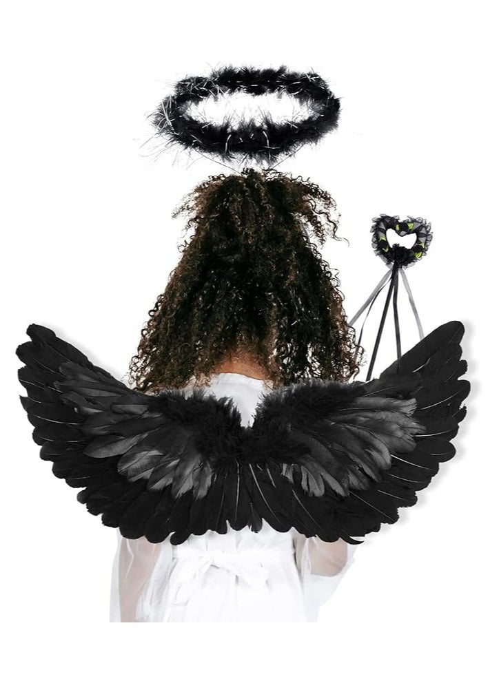 AUTOYSUR Black Wings and Halo Magic Wand Feather Wing Costume Party  for Kids Girls Boy  - Image 3