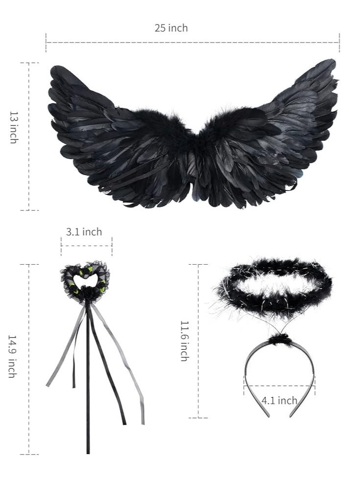 AUTOYSUR Black Wings and Halo Magic Wand Feather Wing Costume Party  for Kids Girls Boy  - Image 4
