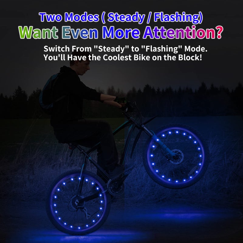 DAWAY A01 LED Bike Wheel Lights (2 Tires, Blue) - Bright Bicycle Spoke Lights, 2 Modes, Waterproof Safety Bike Tire Lights, Fun Night Riding Accessories, with Batteries for Kids & Adults - Image 5