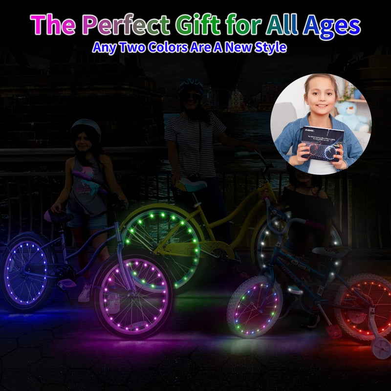DAWAY A01 LED Bike Wheel Lights (2 Tires, Blue) - Bright Bicycle Spoke Lights, 2 Modes, Waterproof Safety Bike Tire Lights, Fun Night Riding Accessories, with Batteries for Kids & Adults - Image 2