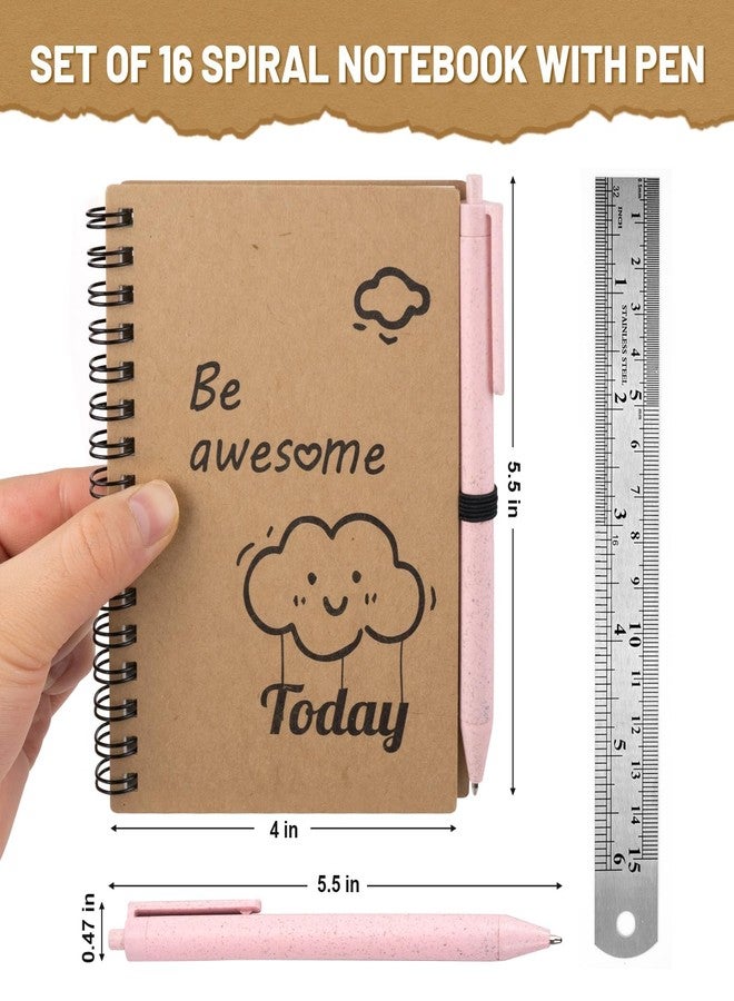 Dynta 32 Pcs Inspirational Journals Bulk 16 Sets A6 Spiral Notebook with Straw Ballpoint Pen Kraft Cover Motivational Small Notebook Office School Supplies Gifts for Coworkers Employee Students Kids - Image 2