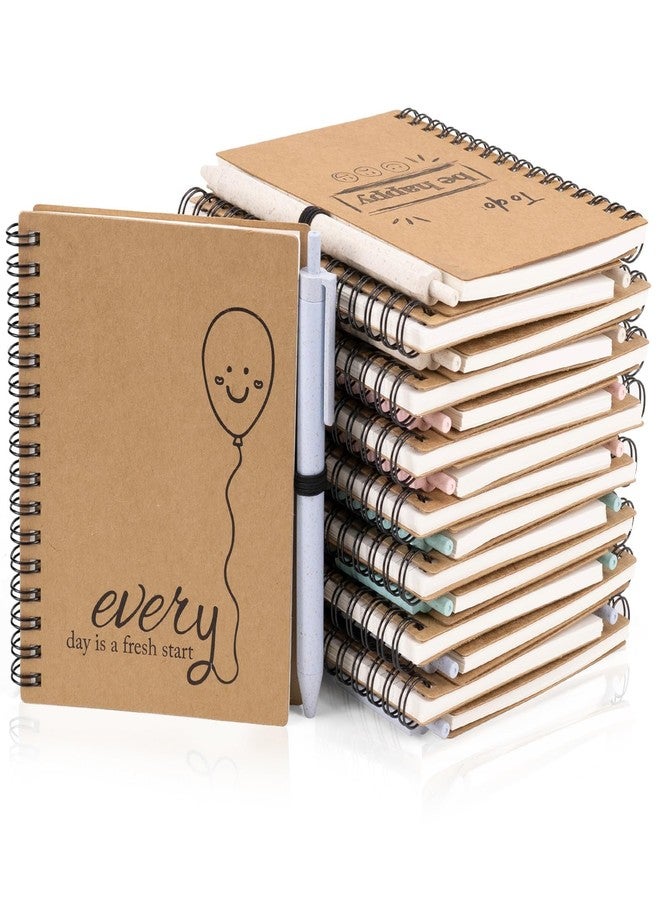 Dynta 32 Pcs Inspirational Journals Bulk 16 Sets A6 Spiral Notebook with Straw Ballpoint Pen Kraft Cover Motivational Small Notebook Office School Supplies Gifts for Coworkers Employee Students Kids - Image 1
