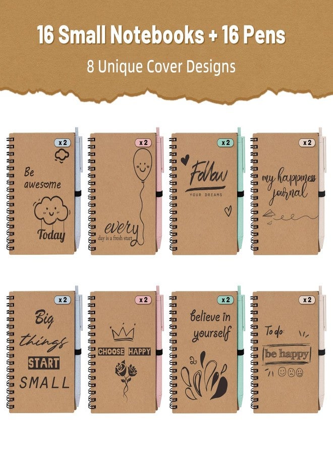 Dynta 32 Pcs Inspirational Journals Bulk 16 Sets A6 Spiral Notebook with Straw Ballpoint Pen Kraft Cover Motivational Small Notebook Office School Supplies Gifts for Coworkers Employee Students Kids - Image 3