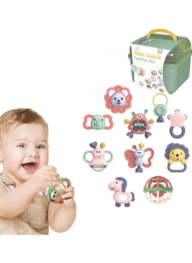 URbantin 11pcs Baby Rattle Toy, Infant Teething Toys, Grab and Spin Rattles Sensory Toy Set, Food Grade Silicone Material, Baby Toys Gift for Babies 0-12-24 Months Boys Girls, Early Educational Toy Set.  - Image 1