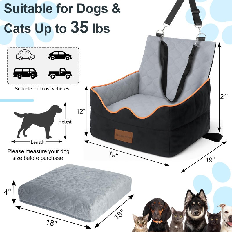 wagnation Dog Car Seat for Small/Medium Dogs Under 35lbs, Pet Booster Seat with 4In Memory Foam Cushion, Fully Detachable and Washable, Travel Dog Carseat with Storage Pocket and Safety Belt - Image 3