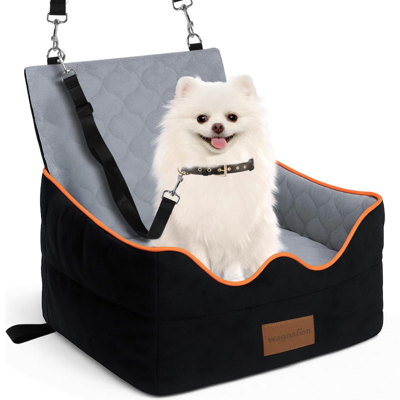 wagnation Dog Car Seat for Small/Medium Dogs Under 35lbs, Pet Booster Seat with 4In Memory Foam Cushion, Fully Detachable and Washable, Travel Dog Carseat with Storage Pocket and Safety Belt - Image 1