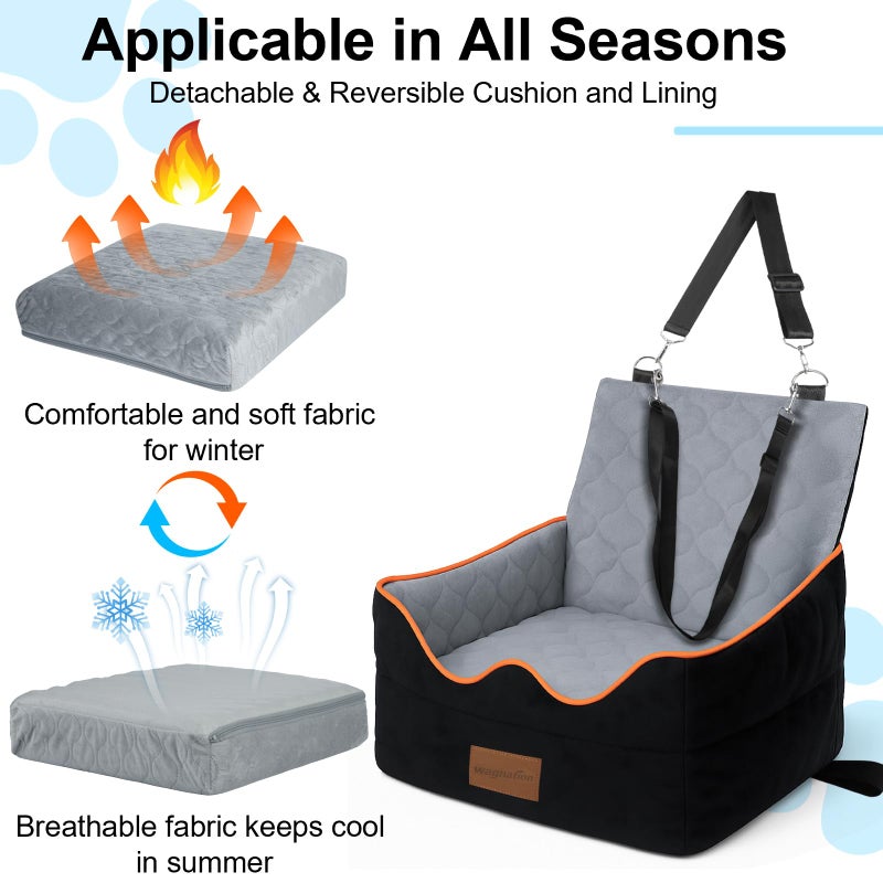 wagnation Dog Car Seat for Small/Medium Dogs Under 35lbs, Pet Booster Seat with 4In Memory Foam Cushion, Fully Detachable and Washable, Travel Dog Carseat with Storage Pocket and Safety Belt - Image 5