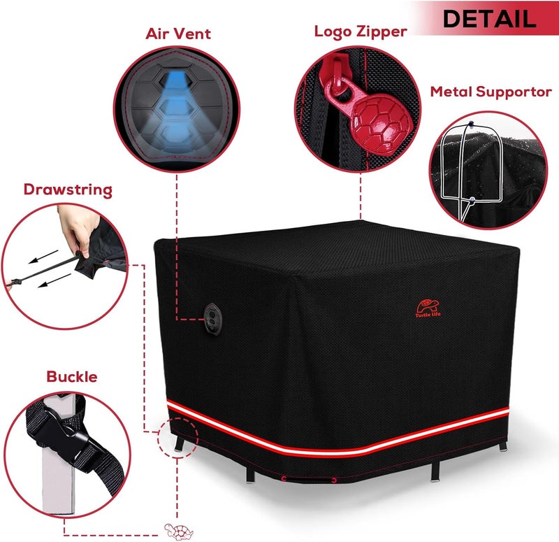 Turtle Life Patio Furniture Sets Cover, Heavy Duty Square Durable Waterproof Outdoor UV Resistant Anti-Fading Dining Table Chairs Furniture Cover, Black, 56"L x 56"W x 29"H - Image 4